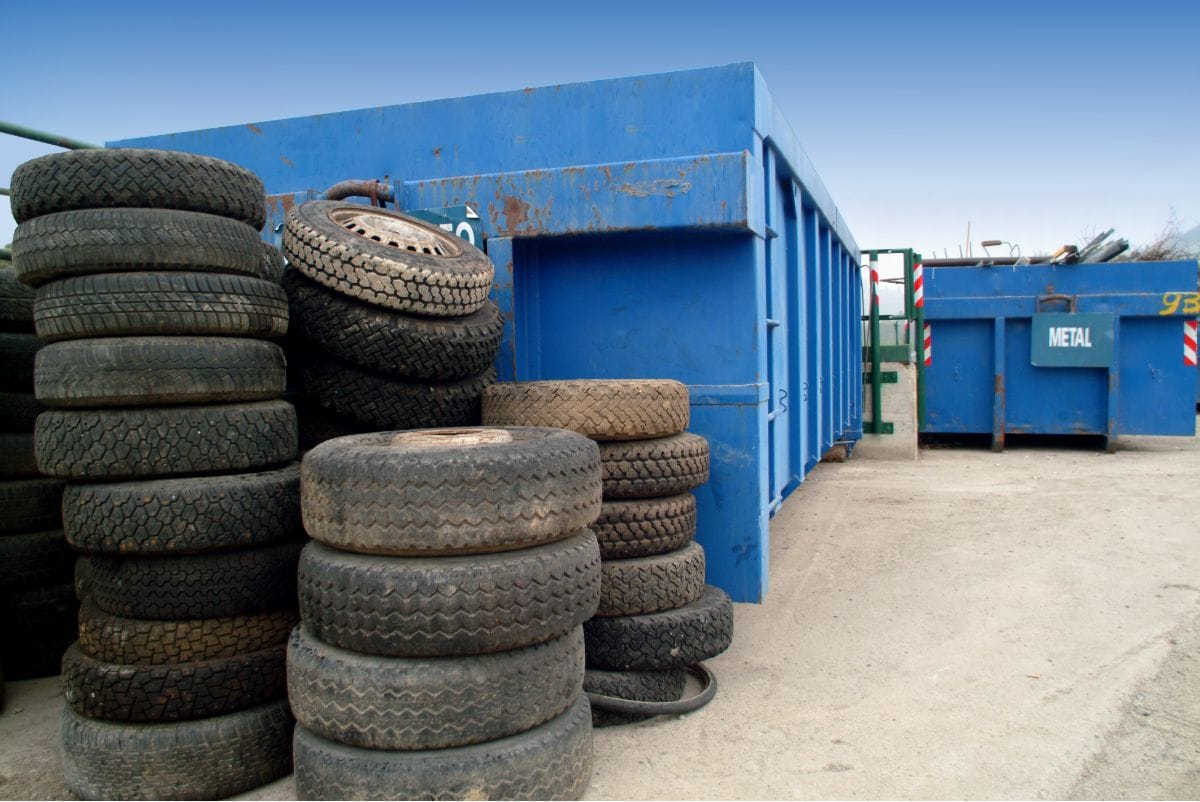 used tires ready to be shredded